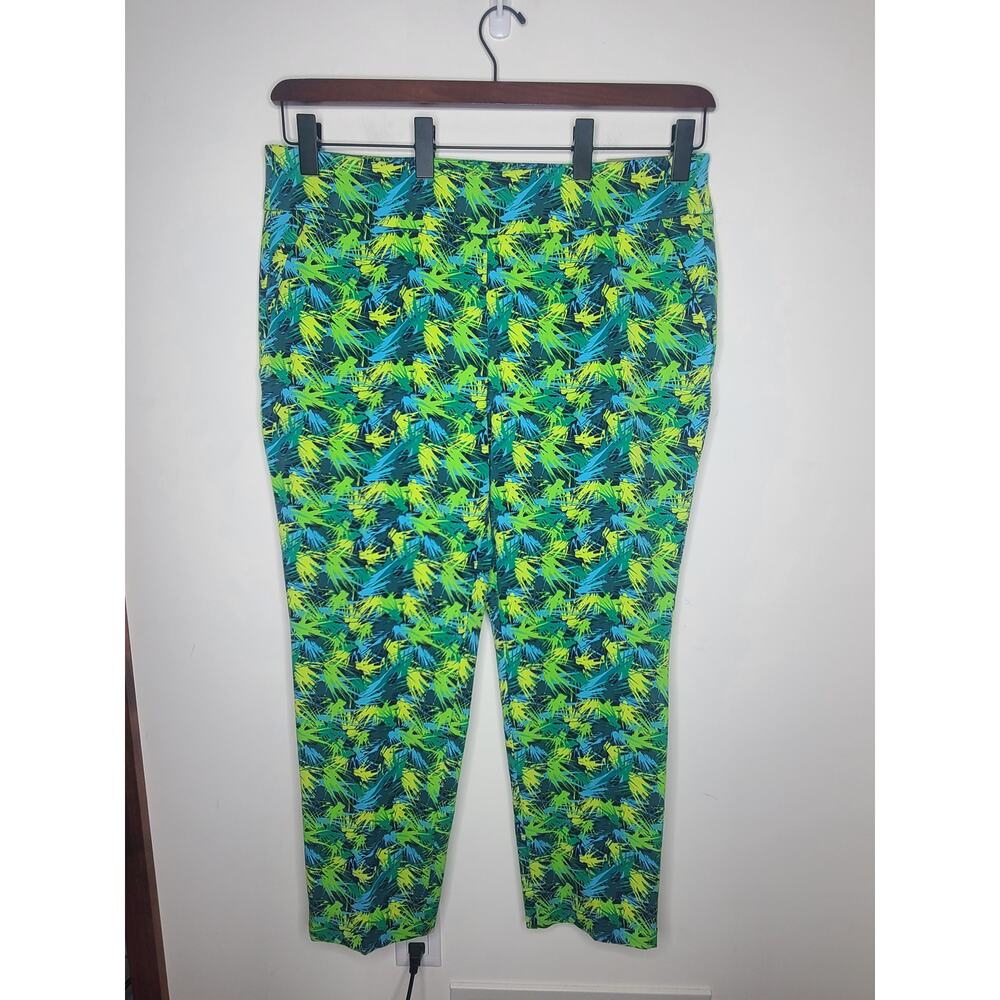 NWT Soft Surroundings blue green yellow abstract design skinny ankle pants - 1x